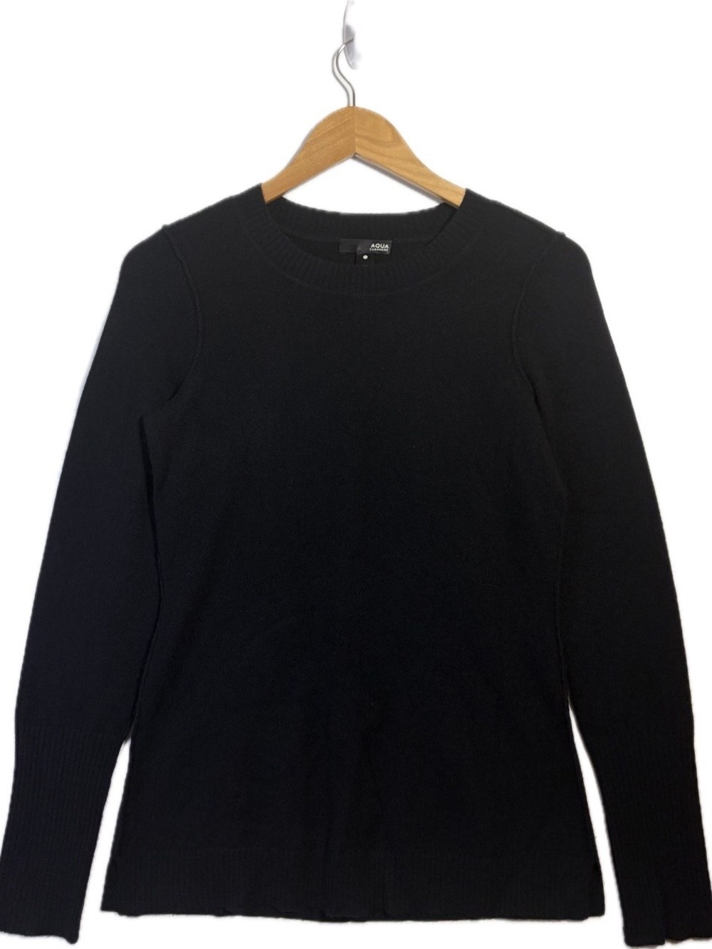 Aqua Cashmere Black Crewneck Sweater S 100% Cashmere Minimalist Classic